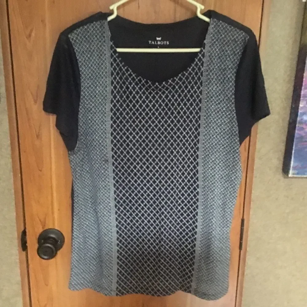 Talbots Women’s Sz L Navy Print Linen Blouse - Picture 8 of 8